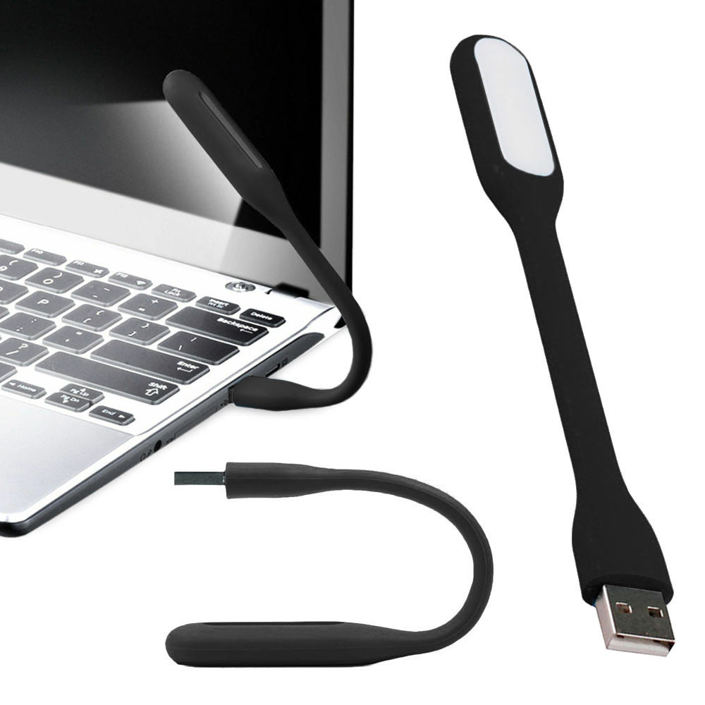 Elastne USB kaabel, mille otsas on lamp öiseks valgustuseks või klaviatuuri valgustuseks, lugemiseks. Ühendatud arvuti USB pesaga.