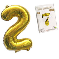Suur kuldne täispuhutud õhupall number kaks.