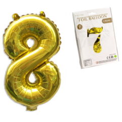 Suur kuldne täispuhutud õhupall number kaheksa.