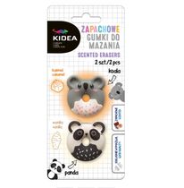 Blisterpakendis kaks kustukummi, mis on panda ja kolaala näoga.
