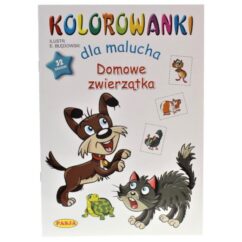 Laste värviraamat valge kaanega, millel on kass ja koer.