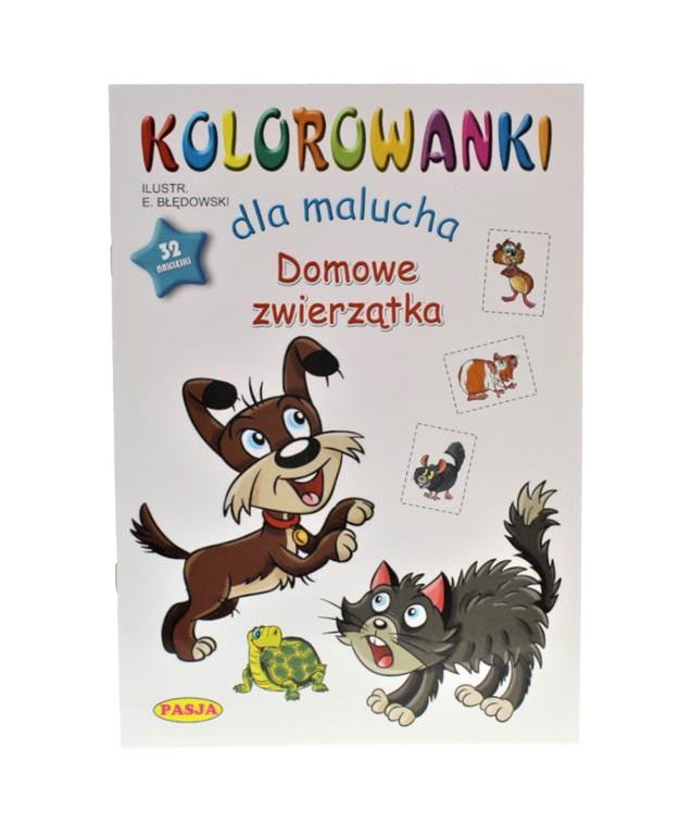 Laste värviraamat valge kaanega, millel on kass ja koer.